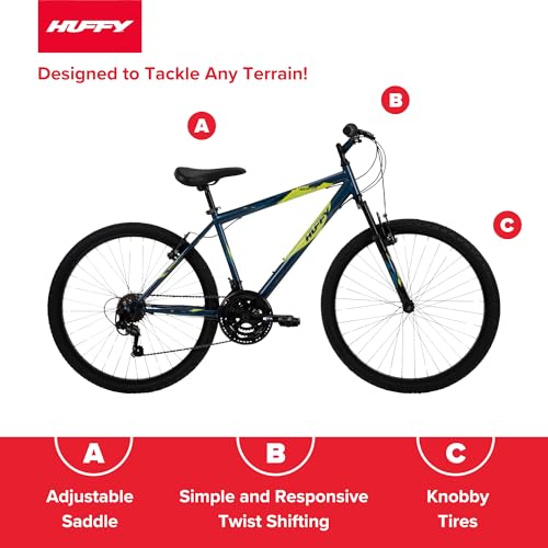Huffy Stone Mountain Hardtail Mountain Bike for Boys/Girls/Men/Women, 20"/24"/26" Sizes, 6 or 21 Speed Shimano Twist Shifting, Front or Dual Suspension, Comfort Saddle, Sleek Colors