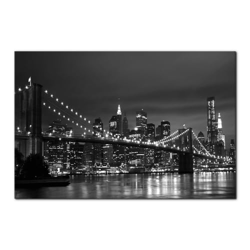 Pacimo Wall Art for Living Room Brooklyn Bridge Modern Wall Decor for Bedroom Office Decor New York Cityscape Painting Framed Canvas Art Prints Black and White Wall Pictures for Home 