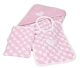 Betz 3tlg Kapuzenbadetuch Kapuzentuch 85x85 cm Babyset Herzchen II 100% Baumwolle 1 Kinder Badetuch 1 Lätzchen 1 Waschhandschuh Baby Farbe rosé