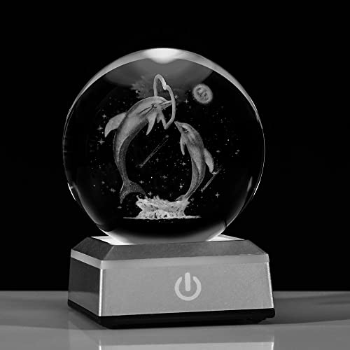 Statue pour décoration haut de gamme en boule de cristal dauphins 3D
