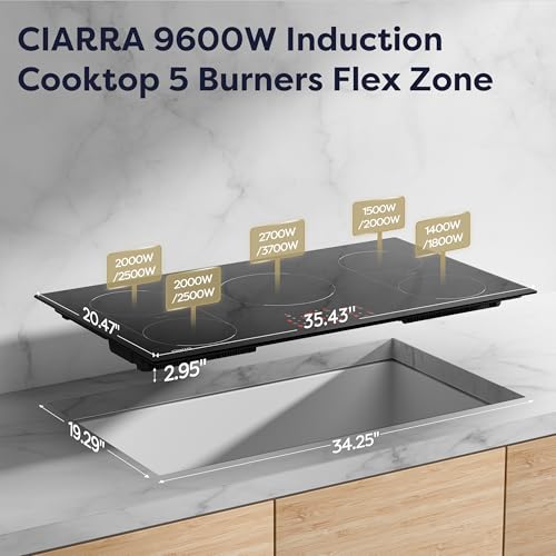 Image of CDV 36 Inch Induction Cooktop 5 Burners 9600W