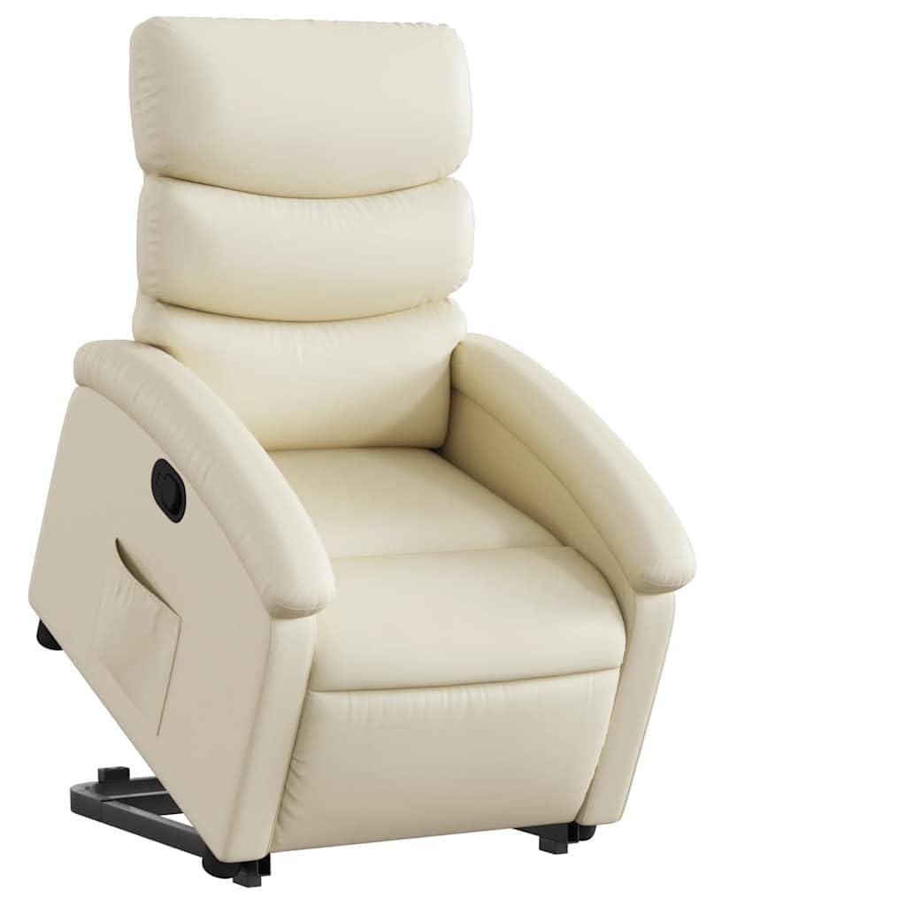 Sillón elevador reclinable, color crema, piel sintética