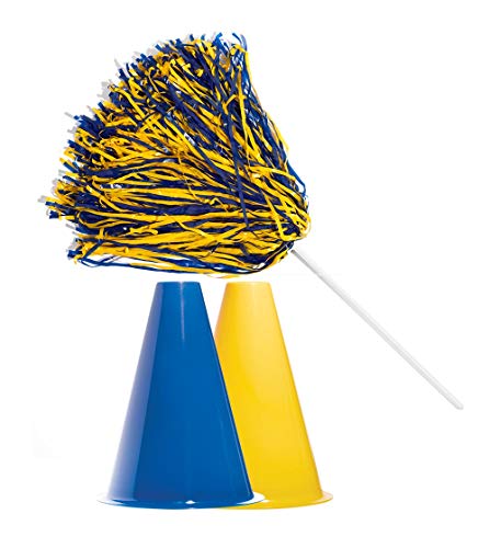 Anderson\'s School Spirit,Blue and Gold Pom Poms and Megaphones Set, Plastic Megaphones, Sports Fan Gear, Football Game, Cheerleader Accessories, Team Spirit Products, 12 Pieces