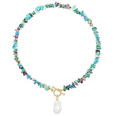 Gold Irregular Colorful Turquoise Pearl Pendant Necklace