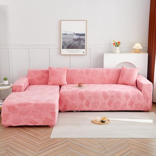Housse de canapé d'angle extensible rose 1 place en jacquard