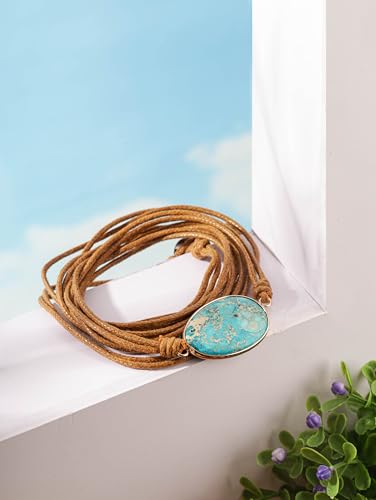 MINACHI Leather Wrap Bracelet with Created Turquoise Pendant, Bohemian Ethnic Gift for Women 6