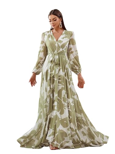 Image of TOLEEN Summer Casual Dresses for Women 2024 Spring Fashion Boho V Neck Long Sleeve Ruffle Floral Print Elegant Maxi Dress
