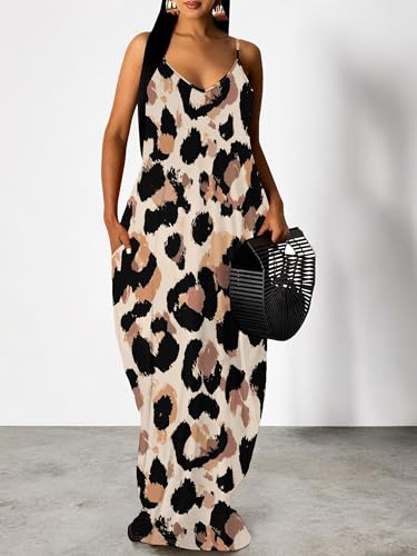 Image of SUZONANA Women Plus Size Summer Maxi Dress Spaghetti Strap Loose Sundress