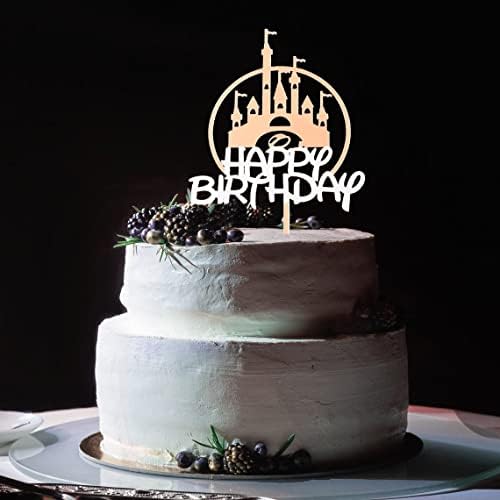 LHUBA Happy Birthday Cake Topper, Castle Themed Birthday Party Decors for Kids Boys Girls, Rose Gold & Silver, LHuba-146