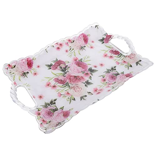 Plastic Serving Tray With Handles: Floral Serving Tray Rectangular Flower Serving Platter For Dried Food Nut Fruit Snack Candy S #TOP23