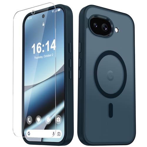 Image of for Google Pixel 10a Case, Matte Magnetic Phone Cover [with 1 Screen Protector] [Support for MagSafe] [Shockproof Military Grade Protection] Translucent Frosted Back, Navy Blue