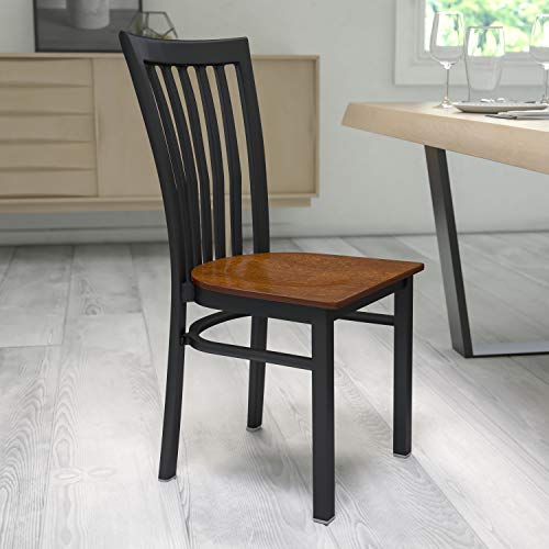 Image of Flash Furniture 4 Pack HERCULES Series Black School House Back Metal Restaurant Chair - Cherry Wood Seat