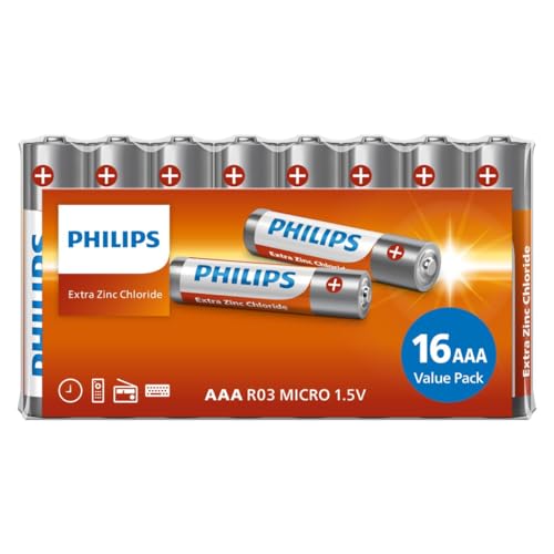 Philips Piles alcalines AAA LongLife - RO3 Micro 1,5 V LongLife (Paquet de 16)