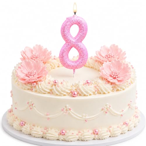 Image of Wanna Party Glitter Designer Pink Number 8 Birthday Candle, Numerical Cake Candle for 8th Birthday, Cake Cutting, Party Decoration & Celebration Supplies - 1PC