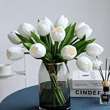 Buart Tulipán Artificial de Lujo Blanco y Verde, tulipán Grande para el día de San Valentín, día de la Madre, Pascua, hogar, Cocina, decoración de Boda (11 Unidades)