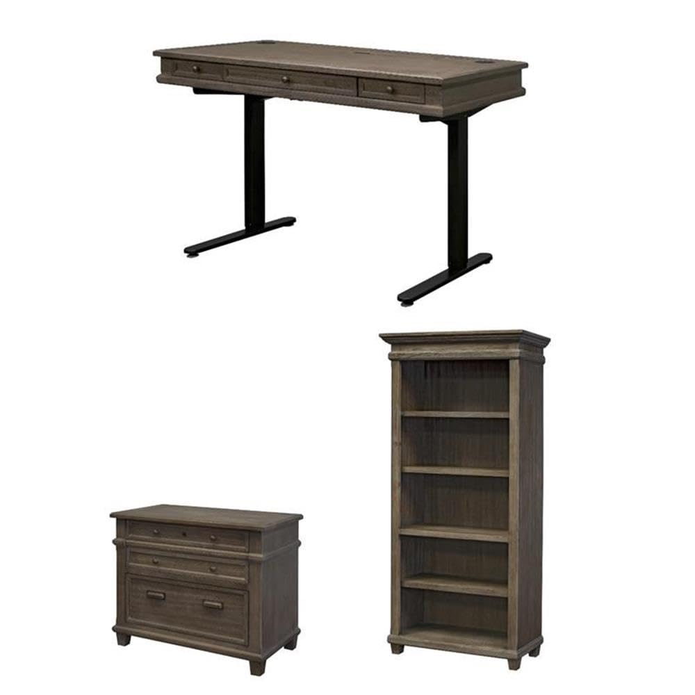 BOWERY HILL Set of 3 Electronic Sit Stand Desk Open Bookcase Filing Cabinet