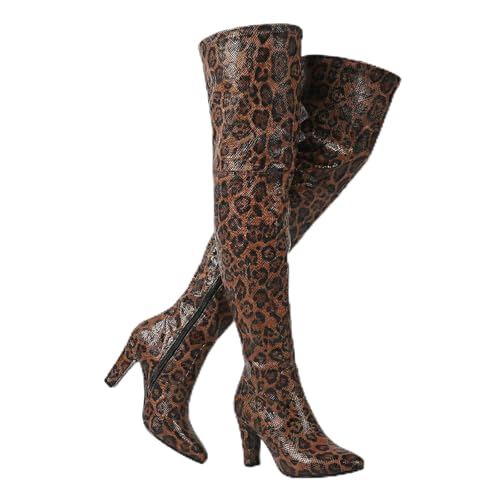 TQYEGQX Women Over The Knee Boots Thigh High Boots with Chunky Heel & Side Zipper Sexy Fall Boots Leopard & snake patterns