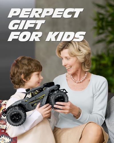 Tecnock RC Truck Car, 20+ KM/H High-Speed 2WD Remote Control Car, 2.4GHz Anti-Interference with Dual LED Headlights, Rechargeable Monster Truck - Ideal Outdoor Backyard Gifts for Boys & Teens