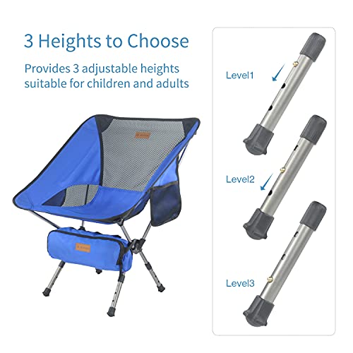 MECHHRE Klappbarer Campingstuhl mit Tragetasche – kompakter, ultraleichter Faltbarer Strandstuhl – Verstellbarer Höhe Tragbarer hoch belastbarer Outdoor Stuhl für Rucksackreisen, Wandern, Camping - Image 3