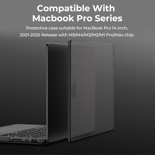 Image of EooCoo Case Compatible for MacBook Pro 14 Inch M5 2026 2025-2021 M4 M3 M2 M1 Pro /Max, A3427 A3426 A3434 A3112 A3185 A3401 A2918 A2442 A2779 A2992, Hard Case&Keyboard Cover&Screen Protector-Matte Black