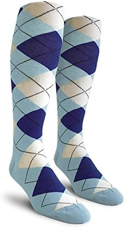 Golf Knickers Colorful Knee High Argyle Cotton Socks For Men Women and Youth - UUU: Light Blue/Royal/White - Mens