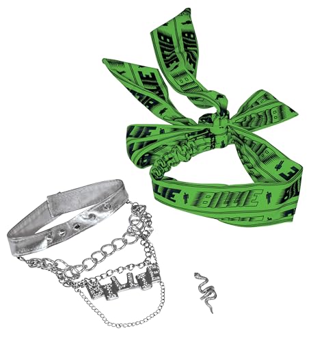Disguise Women's Billie Eilish Headband & Jewelry Kit Costume Accessories, 4 Piece Set, Green & Silver, Adult Size