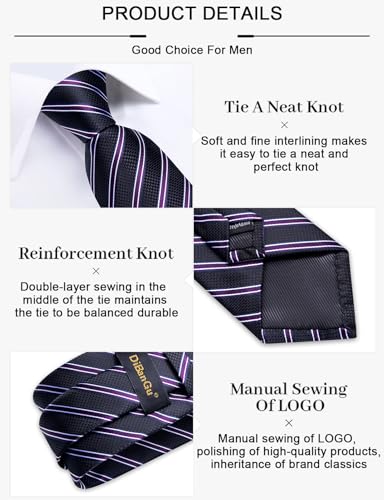 Image of DiBanGu Mens Tie Silk Plaid Striped Necktie and Pocket Square Cufflinks Tie Clip Set with Gift Box Formal Wedding Party