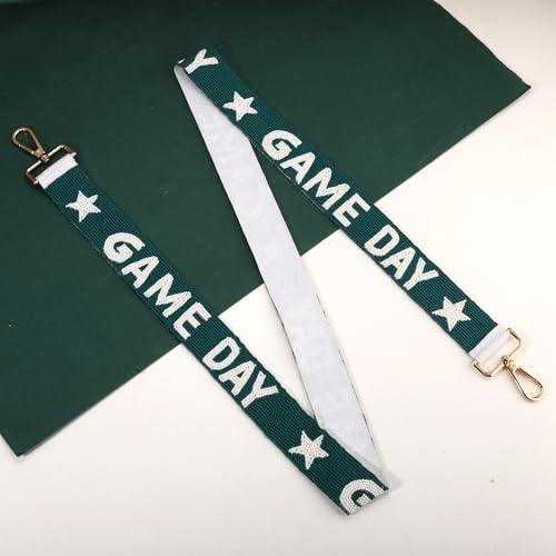 Image of Game Day Beaded Purse Strap Replacement Orange White Football Purse Strap Crossbody Bag Straps Game Day Outfits Football Accessories (Green White)