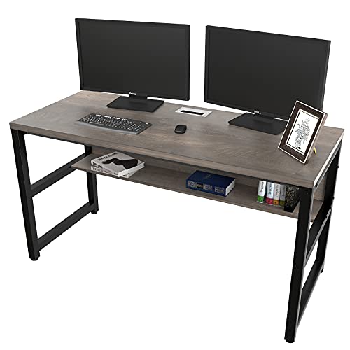 TOPSKY Computer Desk with Bookshelf/Metal Hole Cable Cover 1.18" Thick Desk (55", Espresso Gray) TOPSKY Computer Desk with Bookshelf/Metal Hole Cable Cover 1.18" Thick Desk (55", Espresso Gray)