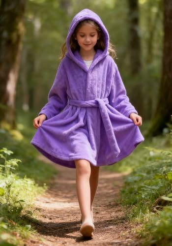 Image of Boys Girls Bathrobes,Toddler Boy Girl Robes,Children's Plush Soft Coral Fleece Hooded Pajamas Sleepwear for Kids