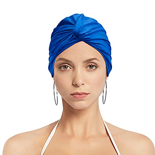 Women Ear Protection Swim Cap Nylon Spandex Stretchable Shower Bathing Cap Soft Cross Beanie Surfing Hat Chemo Turban Style Night Sleep Hat for Long Hair Dreadlocks Weaves Curls - Image 3