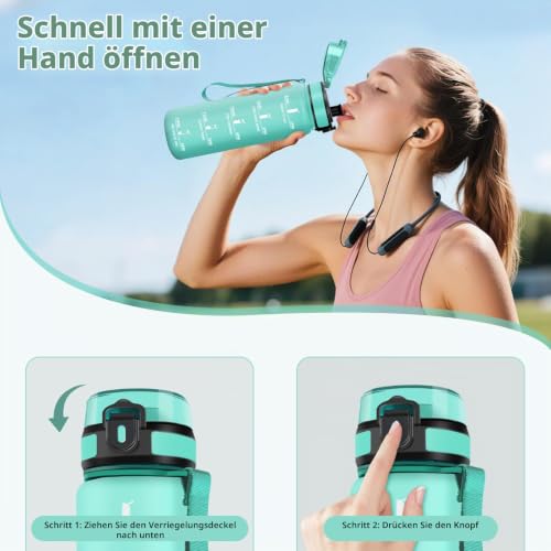 Motswedi Trinkflasche Sport, 1L BPA-Frei, Trinkflasche, Kohlensäure Geeignet, Sport Trinkflasche, Auslaufsicher, Wasserflasche… – Ansicht 3