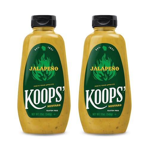 Image of Koops' Jalapeno Mustard - Spicy Gourmet Mustard, Gluten-Free, Kosher, Made in USA, From Quality Mustard Seeds, Hot Mustard Sauce - 12 Oz, Pack of 2