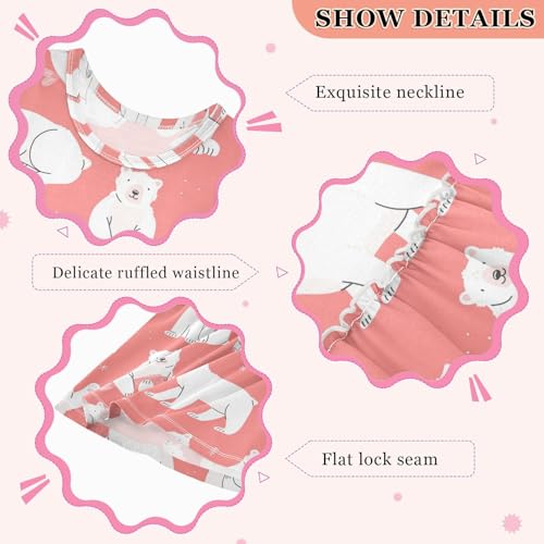 Polar Bears Girl Sleeveless Tank Dress Cute Pink Crewneck Twirl Swing Dress for Kids 3T4