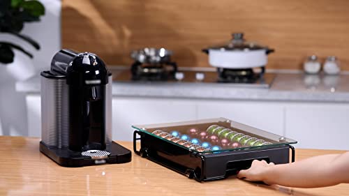 Everie Slider Glass Coffee Pod Drawer With Rollers & Brake Compatible With Nespresso Vertuoline Capsules, Np08 #TOP4