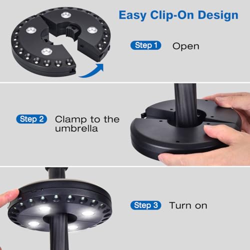 LATME Patio Umbrella Light Rechargeable Umbrella Lights– 10-25 Hours Runtime,Umbrella Pole Light 3 Lighting Modes Cordless,Patio Pool Accessories and Backyard Decor