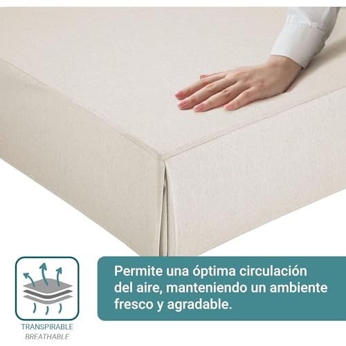 ECOMMERC3 | Fodera Per Struttura Letto, Antiscivolo E Traspirante, 140 X 190-200 Cm, 100% Made In Spain, Avorio - 4