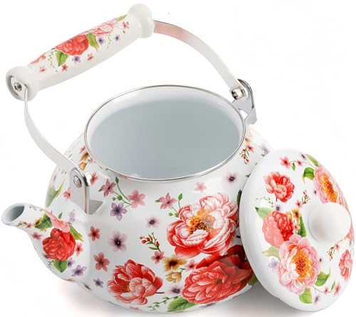 エナメルティーケトル やかん 2.5L ティーポット ケトル ホーロー コーヒー ポット お茶 花柄 多用途 耐久性 ハンドル付き 飲料水差し コーヒーポット 復古 大容量 ウォーターピッチ 調理器 ガスコンロ IH対応 パーティー キッチン 喫茶店 家庭