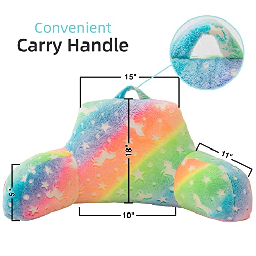 Holawakaka Glow In The Dark Bed Rest Pillow With Arms,Glitter Stars Unicorn Rainbow Reading Pillows Perfect For Adults,Teens,Kids,Pregnancy Lumbar Head Neck Coccyx Lower Back Support Cushion #TOP3
