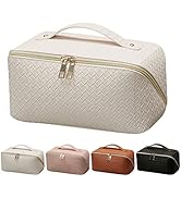 GOLDORANGE Cosmetic Bag Checkered Travel Makeup Bag Large Capacity with Compartment Waterproof PU...