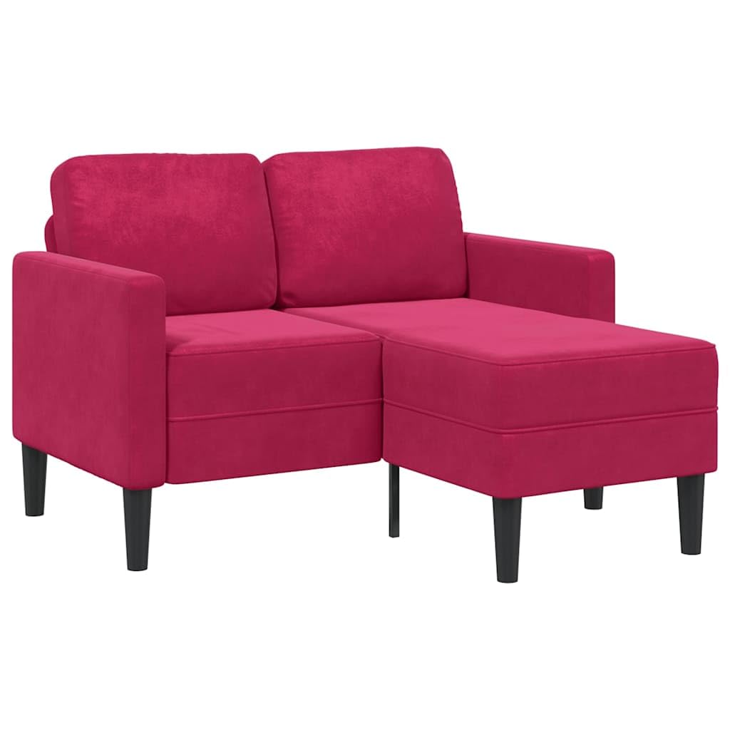 Sofá de 2 plazas con chaise longue en forma de L, color rojo vino, 125 cm, terciopelo y patas de metal, sofá de salón acogedor