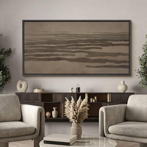 Image of MUDECOR Extra Large Framed Canvas Print Wall Art Neutral Abstract Earth Tone Horizontal Flow Antique Retro Ready to Hang Painting for Living Room Bedroom Multi-Sizes - 60 inchx30 inch