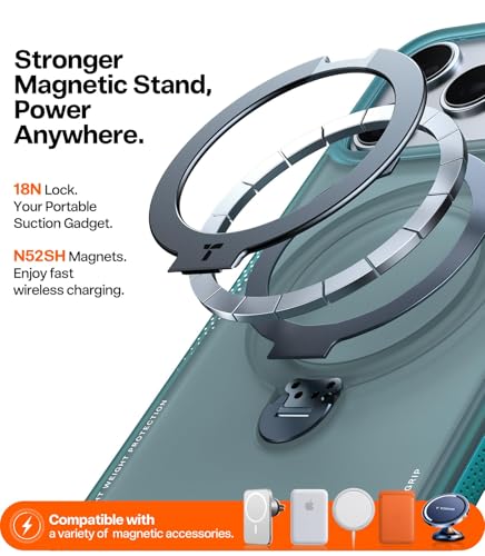Image of TORRAS Ostand Q3 Air Original for iPhone 17 Pro Case, 360 Magnetic Stand, MagSafe Compatible, Airbag Mil-Grade Protection, Camera Control Button, Shockproof for 17 Pro Cover, Glacier Sprint