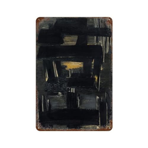 xiaoxiaoshen Pierre Soulages - Cartel de metal para decoración de pared, diseño abstracto, moderno, para decoración del hogar, bar, tienda, 30 x 20 cm, color negro