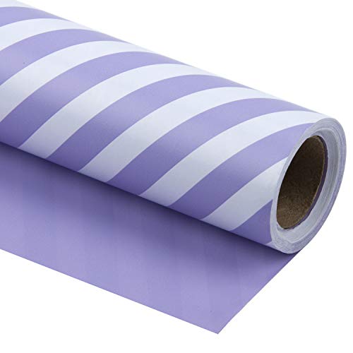 RUSPEPA Reversible Wrapping Paper - Mini Roll - 43.2cm x 10m - Purple and Stripes Design for Birthday Wedding Baby Shower Holiday