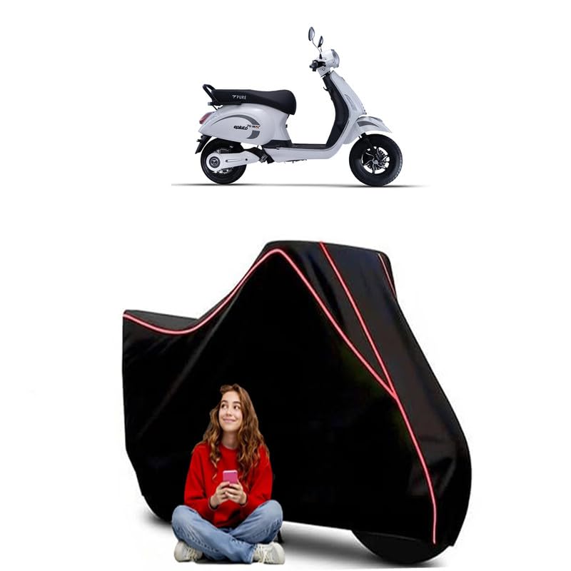 Image of Epluto Scooty Bike Cover Water Resistant Outdoor Use Universal Fit Scooters Motorcycles Heavy Duty UV Protection Dust Rain Scratch Resistant Elastic Bottom Black Blue Piping