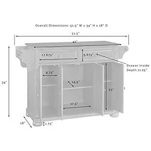 Crosley Furniture Alexandria Granite Top Rolling Kitchen Island Storage Cart Microwave Stand Spice Rack White