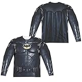 Popfunk Unisex Adult The Flash Batman Uniform Costume Long-Sleeve Sublimated Halloween Costume T-Shirt - X-Large - White - Front/Back
