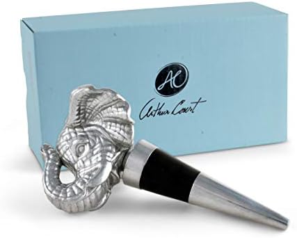 Arthur Court Designs Aluminum Elephant Bottle Stopper Wine Topper Silicone Saver 5 inch Tall