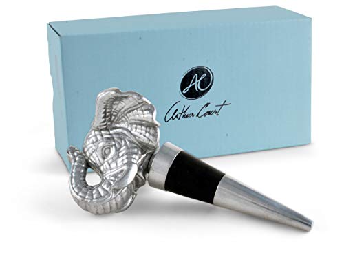 Arthur Court Elephant Wine Stopper Wine Bottle Stoppers for Glass Bottles, Elephant Bottle Stopper Reusable Wine Corks Wine Tool, Aluminum Silicone Wine Topper - 5 Inches Tall- unique wine stoppers